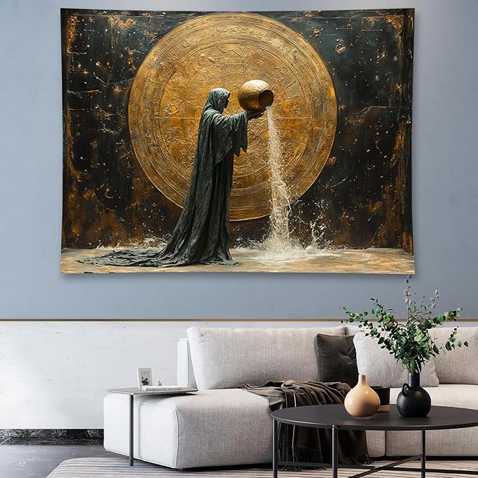 Liuzhouzai Vintage Zodiac Aquarius Tapestry Wall Hanging Astrology Home Decoration Aesthetics Suitable for Bedroom Living Room Dormitory Office Wall Decor 80x60 Inches