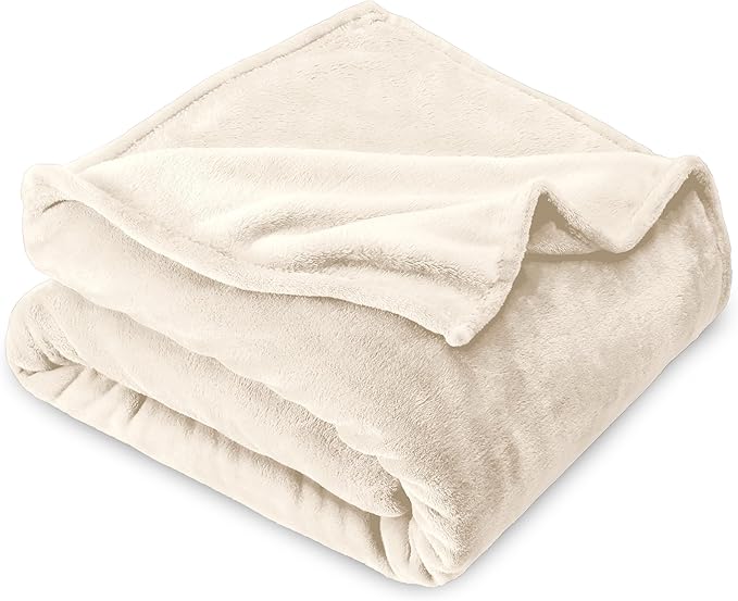 Bare Home Fleece Microplush Blanket - Full/Queen - Lightweight Throw for Bed, Sofa, Couch, Movie Night, Camping, and Travel - Cabin Blanket (Full/Queen, Vanilla)