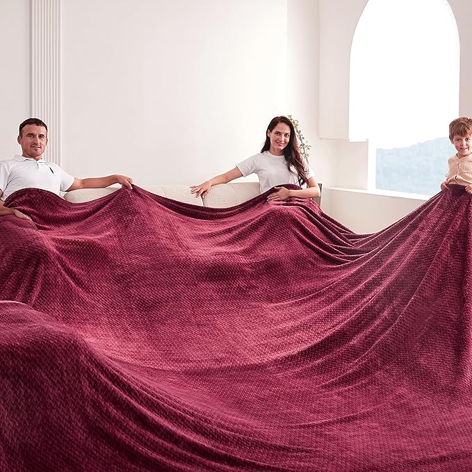 Oversized King Fleece Blanket 120x120 Inches, Seamless Soft Cozy 3D Jacquard Flannel Blanket 10'x10' Extra Large for Bed, Sofa, Couch, Travel & Camping, California King Throw, Burgandy Red Leaf
