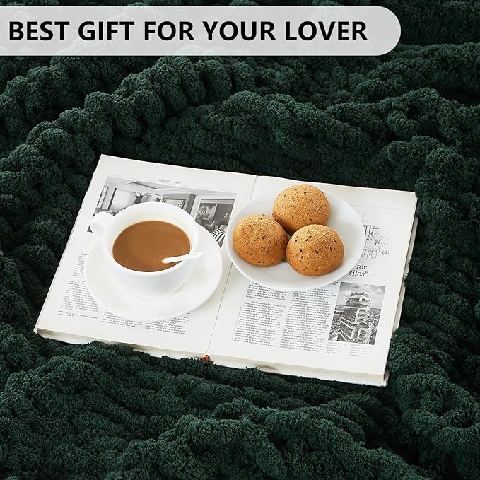 L'AGRATY Chunky Knit Blanket Throw - Soft Chunky Throw Blanket 30x40: 100% Hand Kintted Chenile Crochet Throw Blanket for Couch - Large Cable Knit Chunky Blanket for Home Decor(Olive Green)
