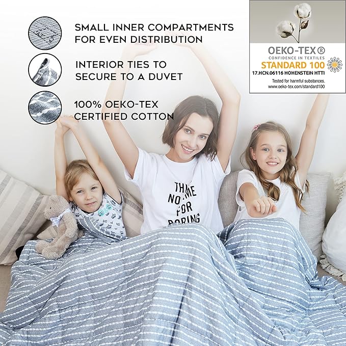 YnM Weighted Blanket, Heavy 100% Oeko-Tex Certified Cotton Material(Blue White, 80''x87'' 20lbs), Two Persons(90~160lb) Sharing Use on Queen/King Bed | A Duvet Included