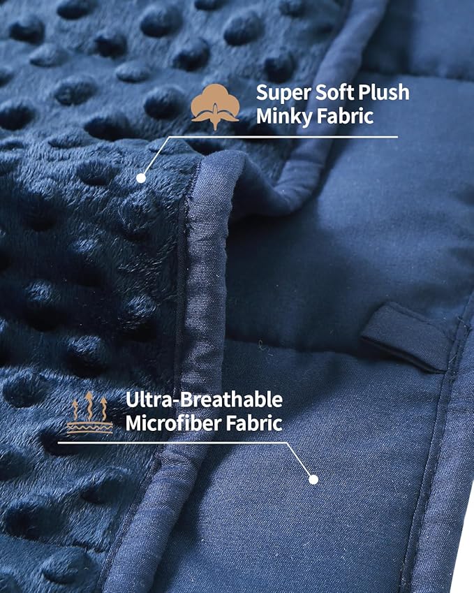 Mr. Sandman Weighted Blanket 7LBS 41 x 60 Inches, Minky Dots Heavy Blanket with Glass Beads, Soft and Cooling for School and Home, Navy Blue