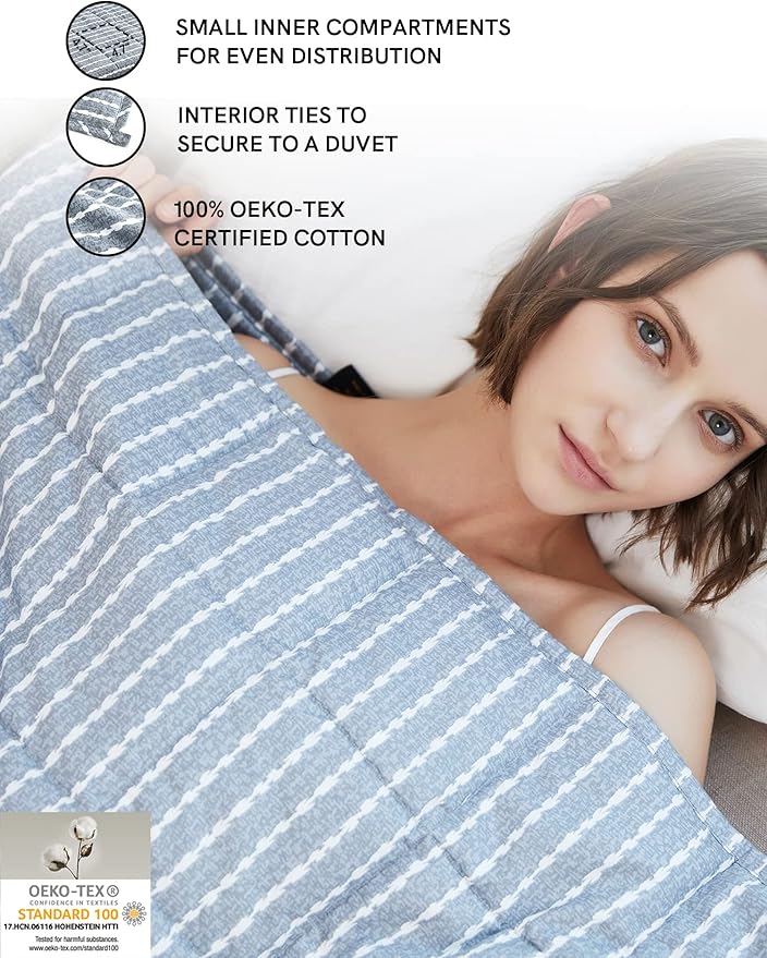 YnM Weighted Blanket,Heavy 100 Percent Oeko-Tex Certified Cotton Material(Blue White, 80''x87'' 25lbs), Two Persons(110~190lb) Sharing Use on Queen/King Bed | A Duvet Included