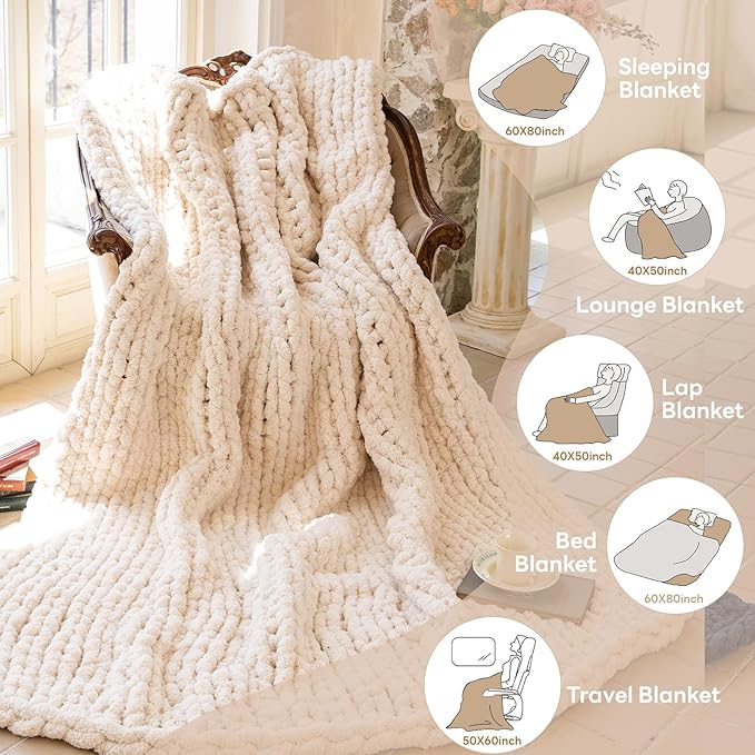 Chunky Knit Blanket – Heavyweight 7.99 lbs & 3cm Ultra-Thick Yarn Upgrade |Luxury Size Throw, Woven Rope for Couch, Bed, Sofa | Machine Washable – Cozy Home Decor & Gift