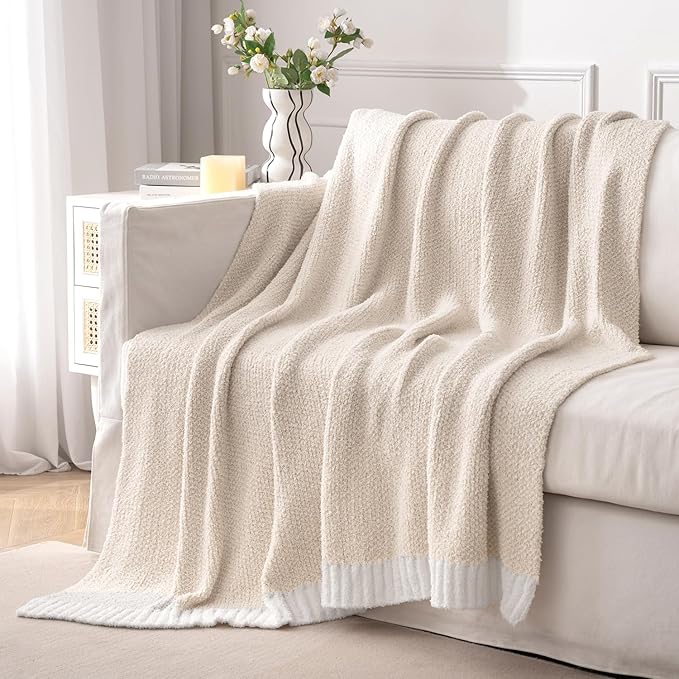 MIULEE Cream Super Soft Throw Blanket for Couch, Cozy Fluffy Warm Throws Knit Blankets for Sofa, Bed, Chair, Living Room, Camping, Picnic, 50 x 60 inch