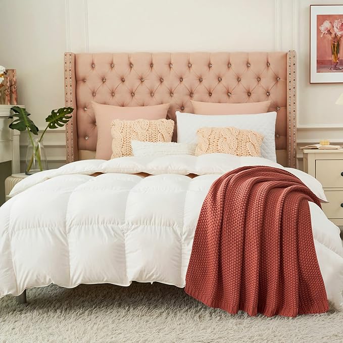 Longhui bedding Chunky Cable Knit Throw Blanket Lightweight Rust 100% Organic Cotton Blanket for Sofa Couch Bed Baby Nursery, Rustic Shabby Chic Modern Farmhouse, 60” x 80” Give Laundering Bag