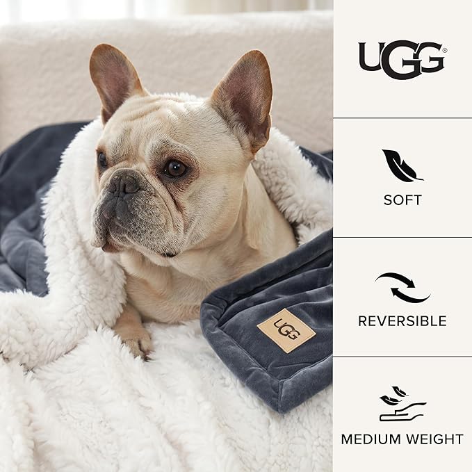 UGG Bliss Throw Blanket Plush Soft Fleece Fluffy Blankets for Bed or Couch Oversized Warm Reversible Machine Washable Medium Weight Home Decor Giftable Throw, 50-inch x 70-inch, Imperial Blue