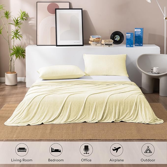 HOMFINE Cooling Blankets for Hot Sleepers - Summer Blanket Thin Lightweight Breathable Soft Double Side Enhanced Cooling for Bed Couch Sofa, Keep Cool for Night Sweats (Beige, 108 x 90 inches)