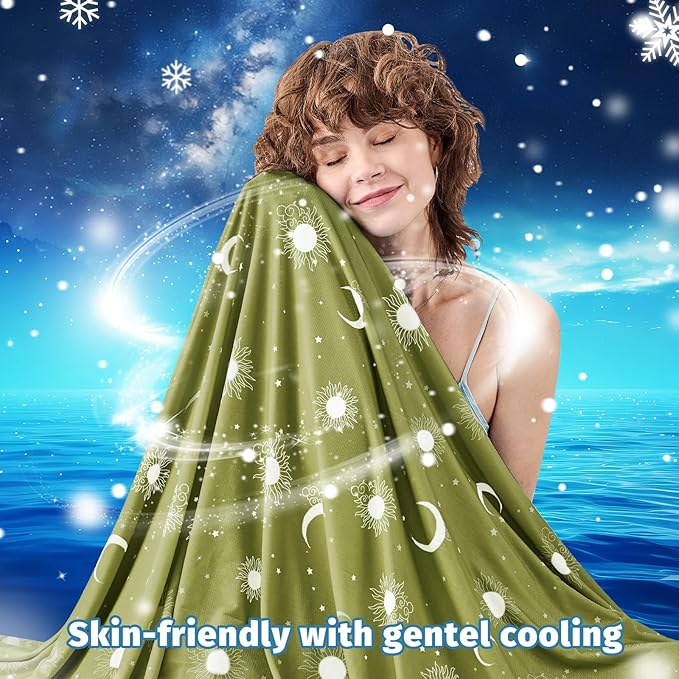 inhand Cooling Throw Blanket (50"x60") - Cooled Blankets for Hot Sleepers Lightweight Breathable Summer Blanket for Sleeping Night Sweats to Keep Cool in The Heat -Wild Fern Green