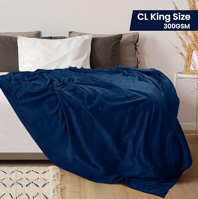 Utopia Bedding Fleece Blanket California King Size Navy 300GSM Luxury Fuzzy Soft Anti-Static Microfiber Bed Blanket (102x96 Inch)