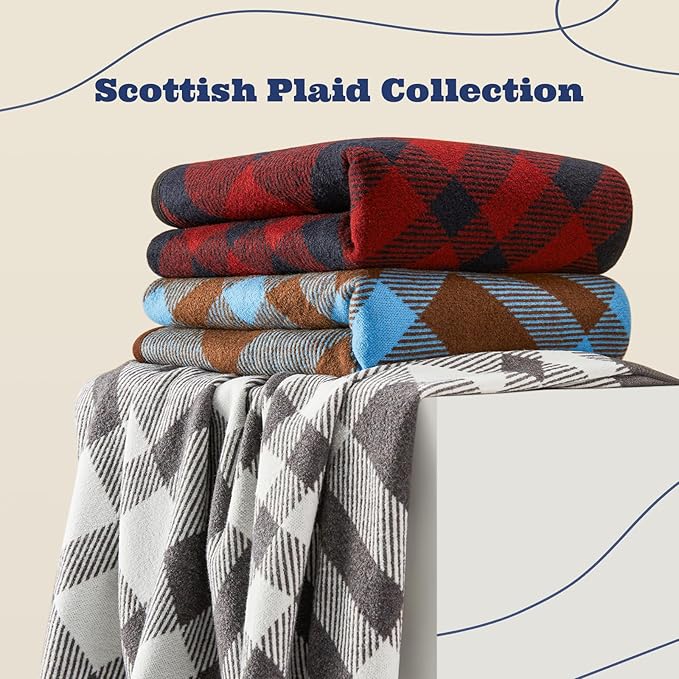 ACUSHLA Merino Wool Blanket - Soft Warm Thick Washable Large Throw Blanket for Camping Bed Couch Outdoor Travel All Weather, Scottish Plaid Grey 79X63