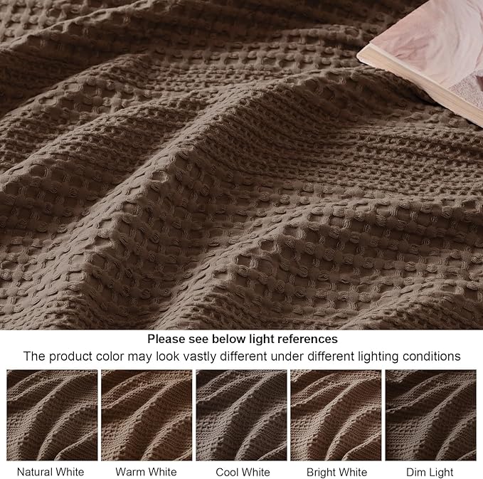 PHF Lightweight Waffle Weave Blanket King Size, Breathable & Ultra Soft, 104"x 90" Soft & Cozy Thin Blanket, Perfect for Summer & Hot Sleepers, Bed, Home Decor - Cocoa Brown