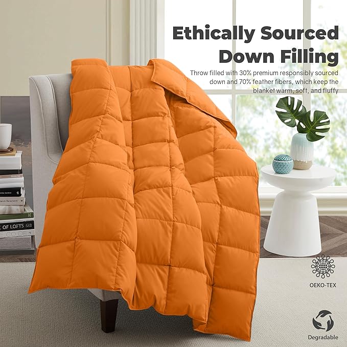 Soft Lightweight Down Blanket for Bed Sofa Couch Indoor and Outdoor Use, Warm and Fluffy Throw Blanket, Orange, King Size (108"X88")