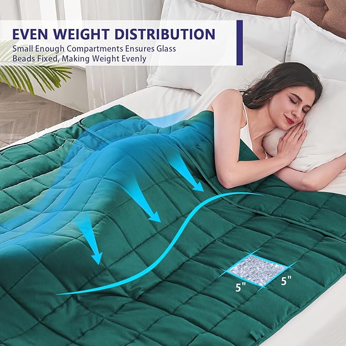 yescool Weighted Blanket for Adults (12 lbs, 60" x 80", Dark Green) Cooling Heavy Blanket for Sleeping Perfect for 110-130 lbs, Queen Size Breathable Blanket with Premium Glass Bead, Machine Washable