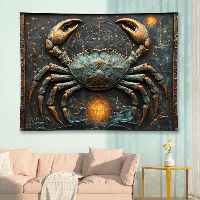 Liuzhouzai Vintage Zodiac Cancer Tapestry Wall Hanging Astrology Home Decoration Aesthetics Suitable for Bedroom Living Room Dormitory Office Wall Decor 100x70 Inches