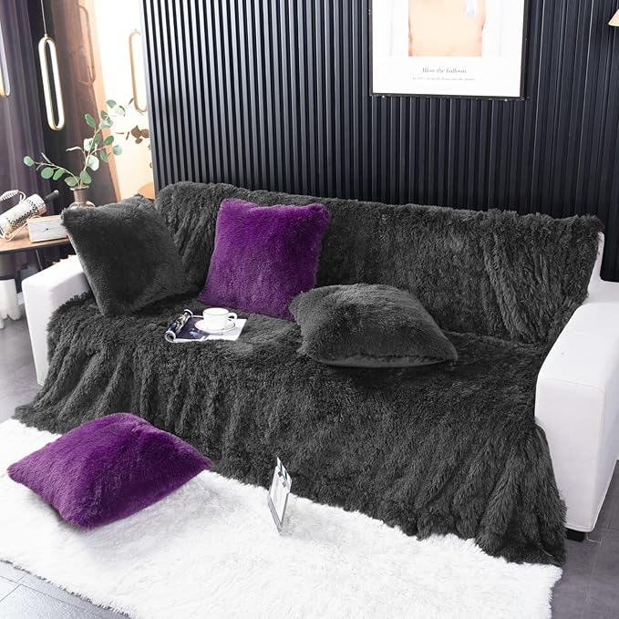 YUSOKI Morel Faux Fur Throw Blanket,2 Layers,50" x 60" Cozy Plush Fluffy Blanket Furry Fuzzy Warm Cute Shaggy Blanket for Fall Bed Living Room Décor Baby Women Pet