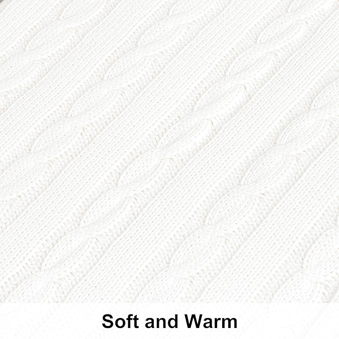 NTBAY 100% Pure Cotton Oversize (60x80) Cable Knit Throw Blanket, Super Soft Warm Knitted Throw Blanket for Bed, Sofa, Chair, Couch - Extra Cozy, Machine Washable, Comfortable Home Decor, White