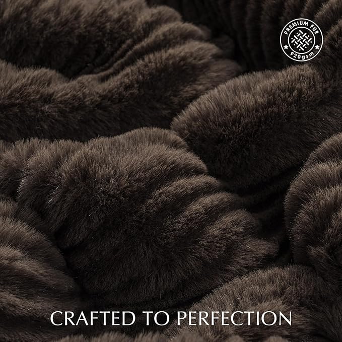 Ultra Soft Faux Fur Throw Blanket for Couch, Luxury Sculpted Texture Faux Rabbit Fur Blanket for Bed, Fluffy Thick Plush Warm Fuzzy Throw, 920GSM (Dark Brown, 50''x60'')