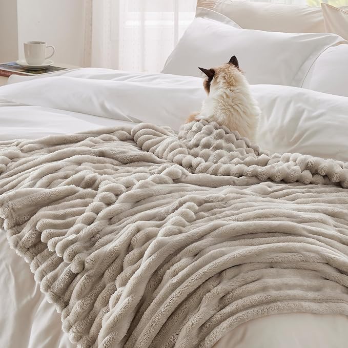 Bedsure Beige Throw Blanket for Couch - GentleSoft Cozy Soft Blankets for Women, Cute Small Fleece Throws for Girls, Linen, 50x60 Inches