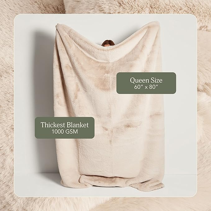 UnHide Marshmallow - Faux Fur Blanket - Heavy Weight, Extra Soft Blanket - Made from Recycled Materials - Machine Washable - Medium (60" x 80") - Beige Bear
