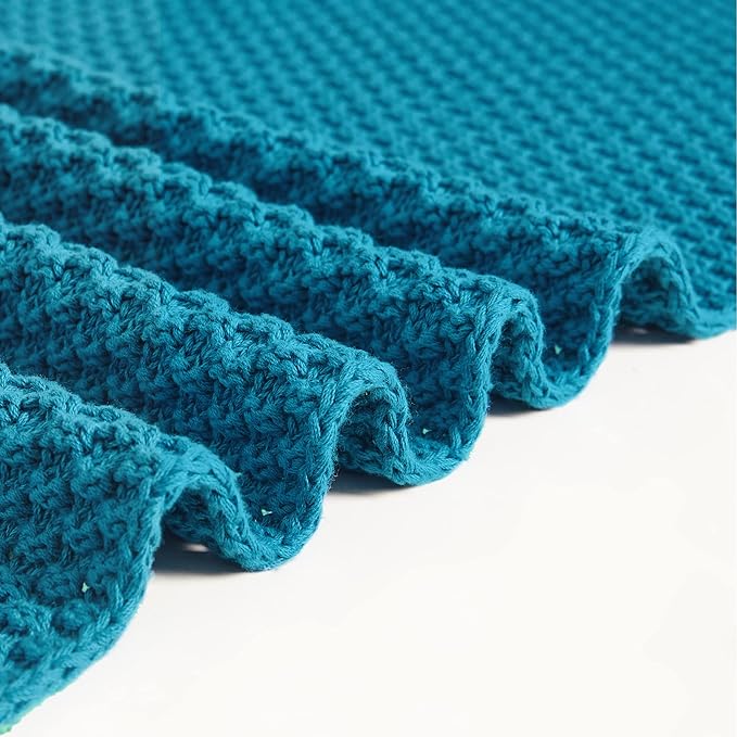 Longhui bedding Teal Knitted Throw Blanket for Couch, Soft, Cozy Machine Washable 100% Cotton Sofa Knit Blankets, Heavy 4.0lb Weight, 60 x 80 Inches, Teal Color.