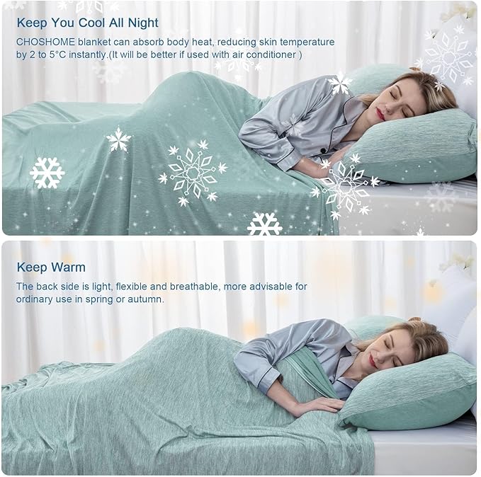 CHOSHOME Cooling Blanket for Hot Sleepers Lightweight Summer Cold Thin Blankets for Sleeping, Hot Flashes Night Sweats, Soft Blanket for Bed, Queen Size, Green