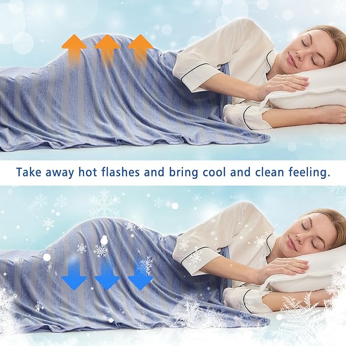 EMME Cooling Blanket Queen Size, Bed Summer Blanket for Hot Sleepers, Thin Lightweight Throw Blanket for Couch, Double Sided Keep Body Cool, Blue Cold Blankets for Sleeping