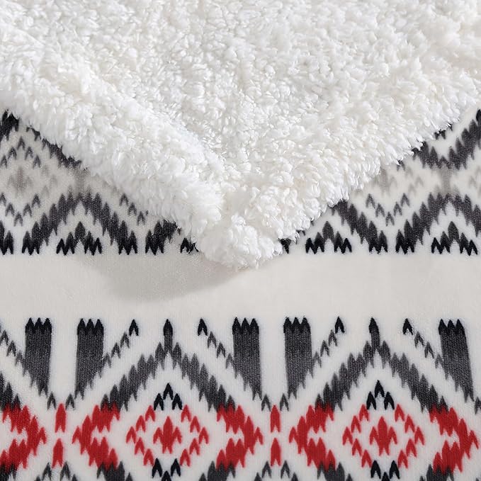 Eddie Bauer Ultra-Plush Collection Throw Blanket-Reversible Sherpa Fleece Cover, Soft & Cozy, Perfect for Bed or Couch, Mountain Village Red