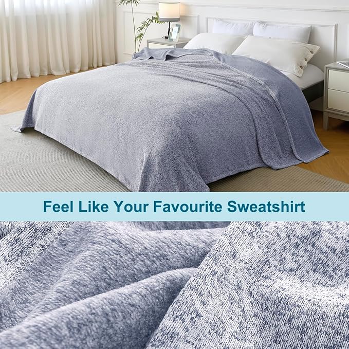 KAWAHOME Summer Sweatshirt Blanket Twin Size for Bed-Lightweight Breathable Blankets,Soft Thin Knit Jersey Blanket for Hot Sleepers,66 X 90 Inches, Heather Blue