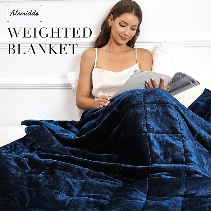 Alomidds Twin Size 12lbs, Weighted Blanket for Adults, Fluffy Warm Sherpa & Cozy Soft Flannel Thick Heavy Blanket Great for Sofa Bed, 48x72 inches, Navy