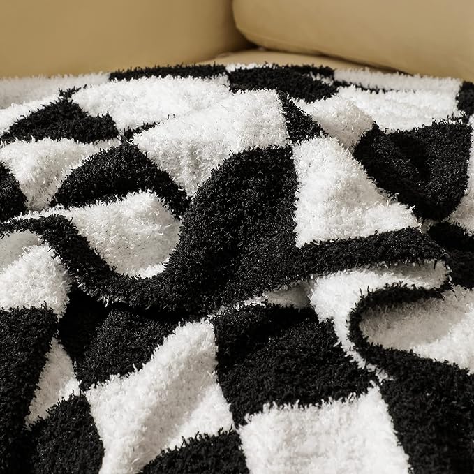 Super Soft Luxurious Warm Checkered Throw Blanket - Reversible for Couch, Bed, Sofa - 50x60 Inches - Black and White Pattern