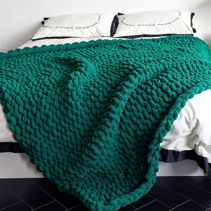 Chunky Knit Blanket - Luxury Soft Cozy Small Size(50 * 60) Throw Blanket,100% Woven Blanket Rope Knot Throw Blanket for Couch, Sofa, Home Decor, Gift - Machine Washable(Blackish Green)