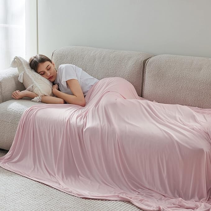 Bedsure Pink Cooling Blanket Queen Size for Hot Sleepers - Summer Cold Blanket for Queen Size Bed with Rayon Derived from Bamboo, Ice Cool Cold Arc-Chill Thin Summer Bedding Essentials, 90x90