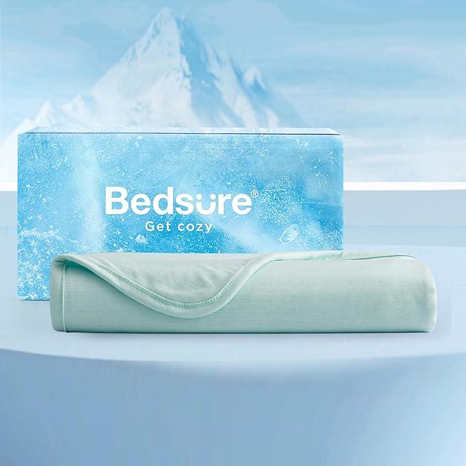 Bedsure Green Cooling Blanket Queen Size for Hot Sleepers - Summer Cold Blanket for Queen Size Bed with Rayon Derived from Bamboo, Ice Cool Cold Arc-Chill Thin Summer Bedding Essentials, 90x90