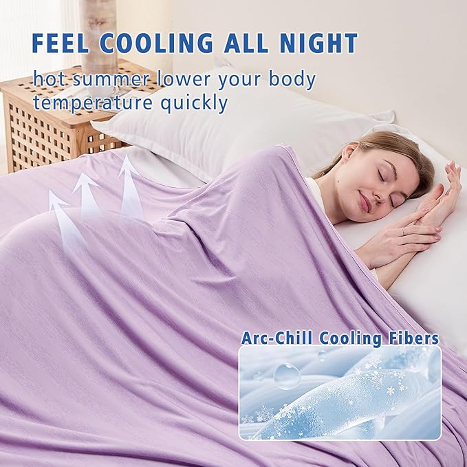 EMME Cooling Blankets for Hot Sleepers, Summer Blanket Twin/Full Size for Bed, Thin Light Throw Blanket for Couch Sofa, Double-Sided Keep Body Cool, Cold Blankets Night Sweats, Purple