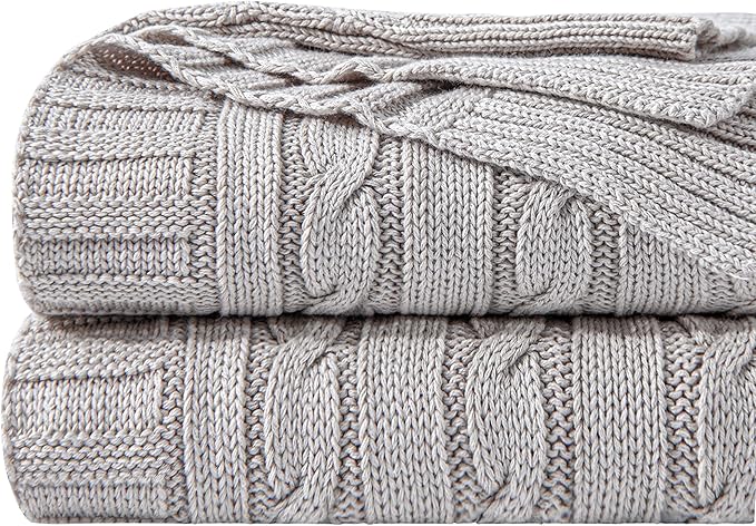 NTBAY 100% Pure Cotton Oversize (60x80) Cable Knit Throw Blanket, Super Soft Warm Knitted Throw Blanket for Bed, Sofa, Chair, Couch - Extra Cozy, Machine Washable, Comfortable Home Decor, Silver Grey