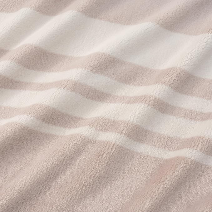 Berkshire Blanket-Classic Heavyweight Soft Printed VelvetLoft® Plush Warm Blanket, Twin Size Soft Fuzzy Blanket for Couch Sofa Bed, Stripe Cream, 60in x 90in