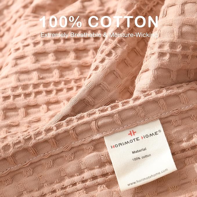 100% Cotton Waffle Blanket with Fringe, Pre-Washed Waffle Weave Blanket for All Season, Lightweight Breathable Soft Cozy Throw Blanket for Couch, Bed, Travel (Dusty Pink - 66x90 Inches)