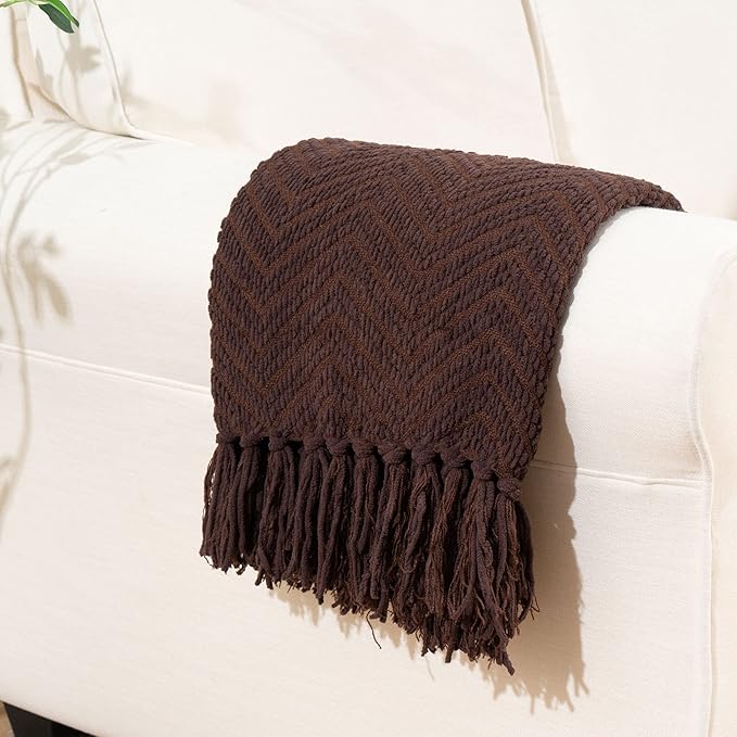 BATTILO HOME Dark Brown Throw Blanket for Couch, Knitted Brown Throw 50'' x 60'', Super Soft Cozy Warm Chocolate Throw for Living Room Chair Couch Bed Sofa Bedroom Home Decor