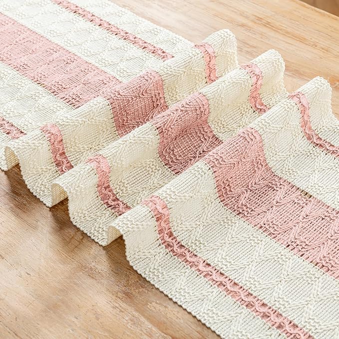 Fancy Homi Pink Table Runner 90 Inches Long Boho Macrame Table Runner for Home Decor, Farmhouse Table Runners with Tassels for Party Bohemian Rustic Bridal Shower Dining Decor 12x90 Inches