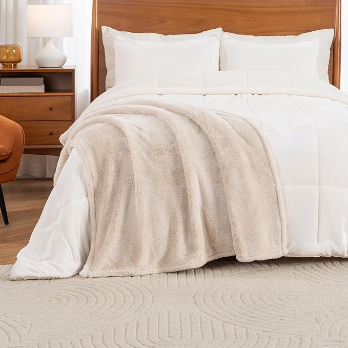 Berkshire Blanket Classic Extra-Fluffy™ Plush Throw Blanket, Soft Fuzzy Fluffy Long Hair Throw Blanket for Couch Sofa Bed, Chino Khaki, 50x60 Inches