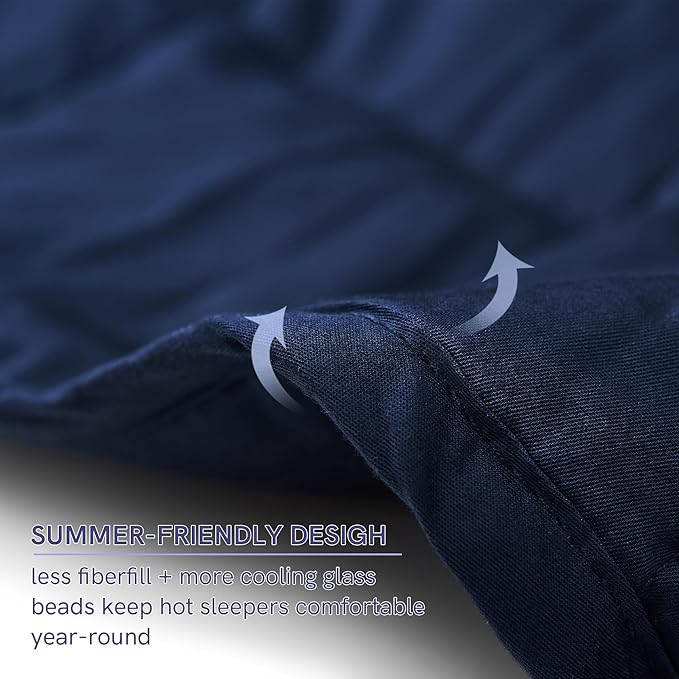 YnM Exclusive 50 lbs Weighted Blanket, Extra Heavy Cotton Bed Blanket for Two Persons, Ideal for Queen or King Bed (88x104 Inches, 50 Pounds, Navy)