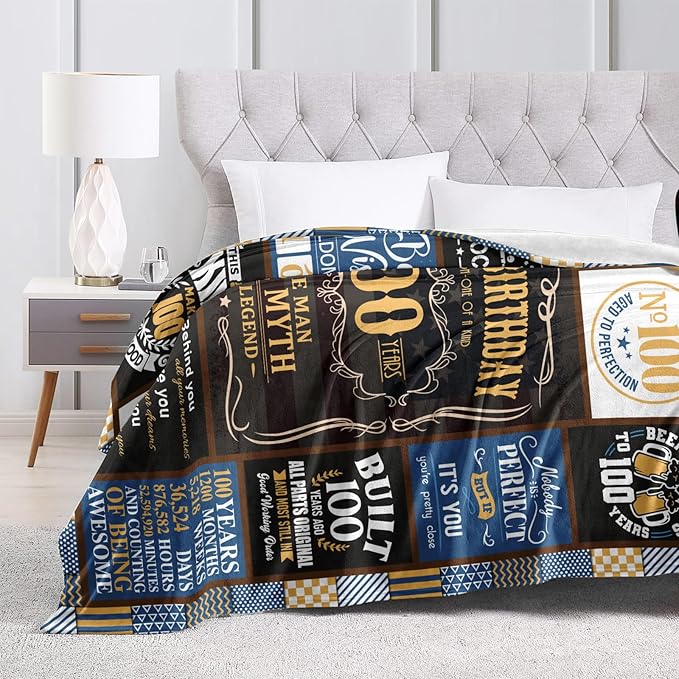 100th Birthday Blanket 60 x 50 inch - Gifts for 100 Year Old Man - 100th Birthday Gifts for Men -100th Birthday Gift Ideas for Dad, Grandpa - 100th Birthday Decorations
