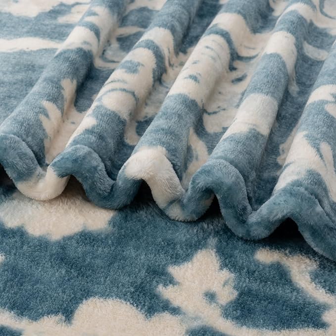 Berkshire Blanket-Classic Heavyweight Soft Printed VelvetLoft® Plush Warm Blanket, Twin Size Soft Fuzzy Blanket for Couch Sofa Bed, Floral Blue, 60in x 90in