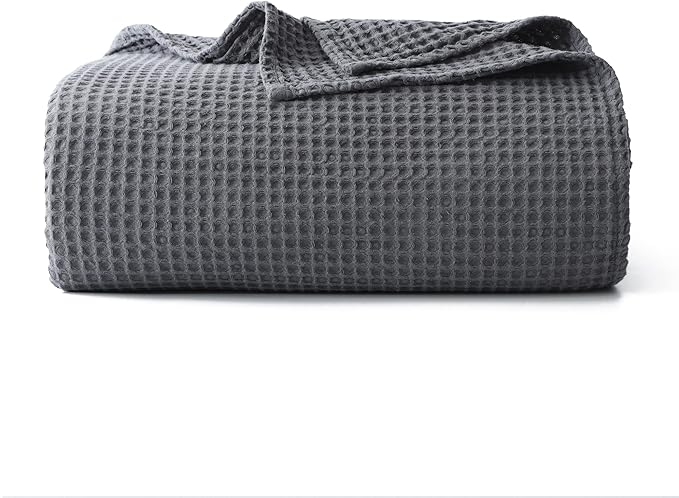 100% Cotton Waffle Blanket (Charcoal - Twin Size - 66 * 90''), Pre-Washed and Anti-Shrinkage Soft Lightweight Bed & Couch Blanket, 380 GSM Waffle Weave Throw Blanket for All Seasons