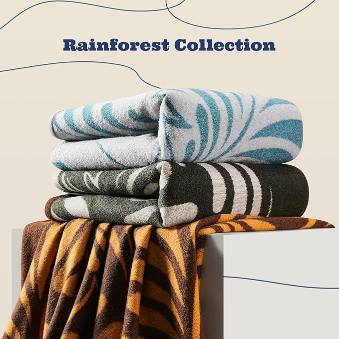 ACUSHLA Merino Wool Blanket - Soft Warm Thick Washable Large Throw Blanket for Camping Bed Couch Outdoor Travel All Weather, Rainforest Blue 79X63