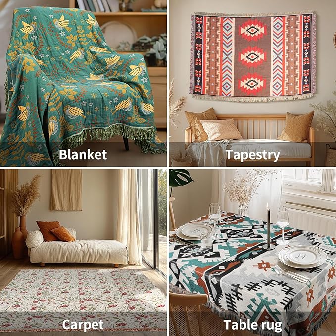 MACEVIA Western Aztec Blanket, Rustic Southwest Navajo Throw Blanket for Bedroom Decor, Tribal Tapestry in Aztec Design (50"70")