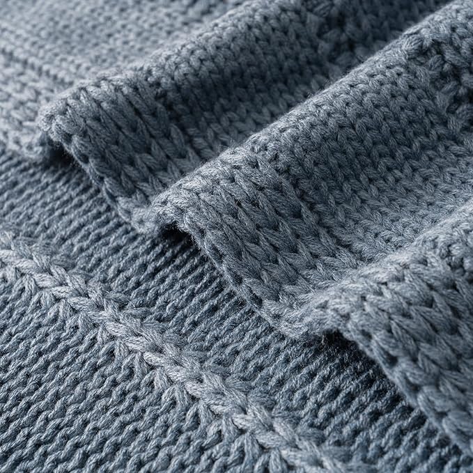 RECYCO Cable Knit Dusty Blue Throw Blanket Twin Size for Couch, Super Soft Warm Cozy Decorative Knitted Throw Blanket 3.6LB for Bed, Sofa, Chair Large 60"x80"
