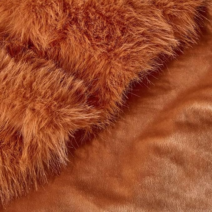 Luxury Fluffy Faux Fur Throw Blanket,Thick Fluffy Fuzzy Cozy Blanket,Plush Blankets for Couch, Sofa, Chair, Bed-Burnt Orange,50x60