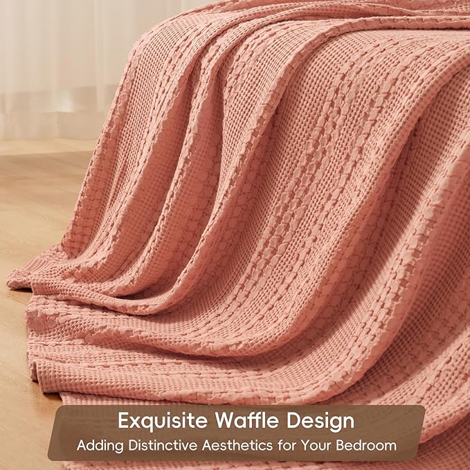 PHF 100% Cotton Waffle Weave Blanket Queen Size, Soft Lightweight Breathable Cozy Summer Blankets for Bed, Luxury Aesthetic Woven Bedding for Home Decor, 90"x90", Canyon Clay